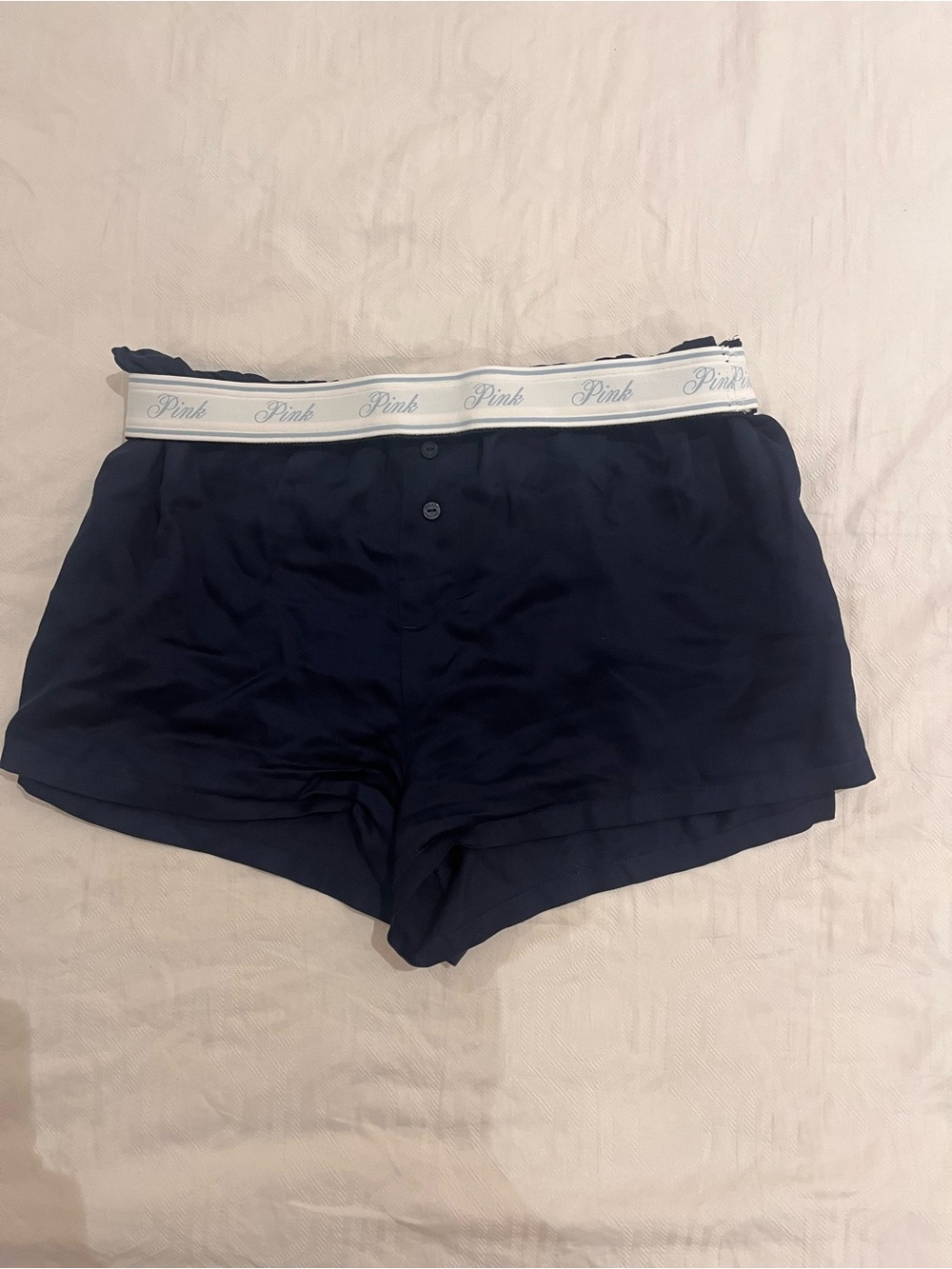 PINK Victoria's Secret Navy Blue Lounge Bike Shorts with White Logo Waistband